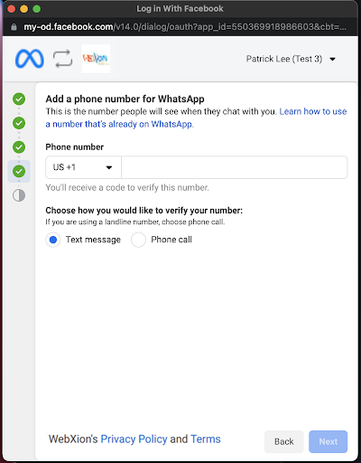 Selecting an Existing WABA -Webxion